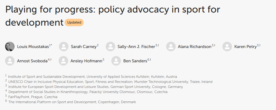 Playing for progress: policy advocacy in sport for development - SDPE ...